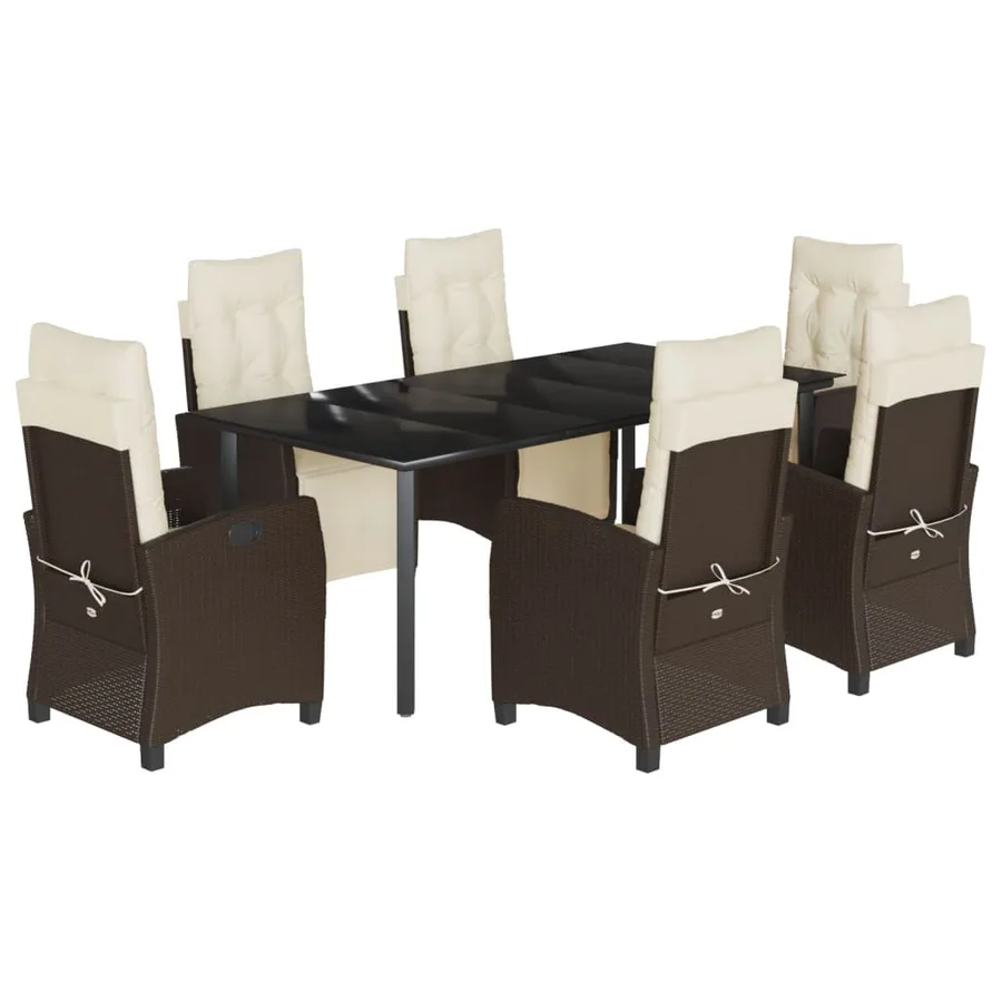 Ensemble à manger de jardin et coussins 7 pcs marron rotin - 2