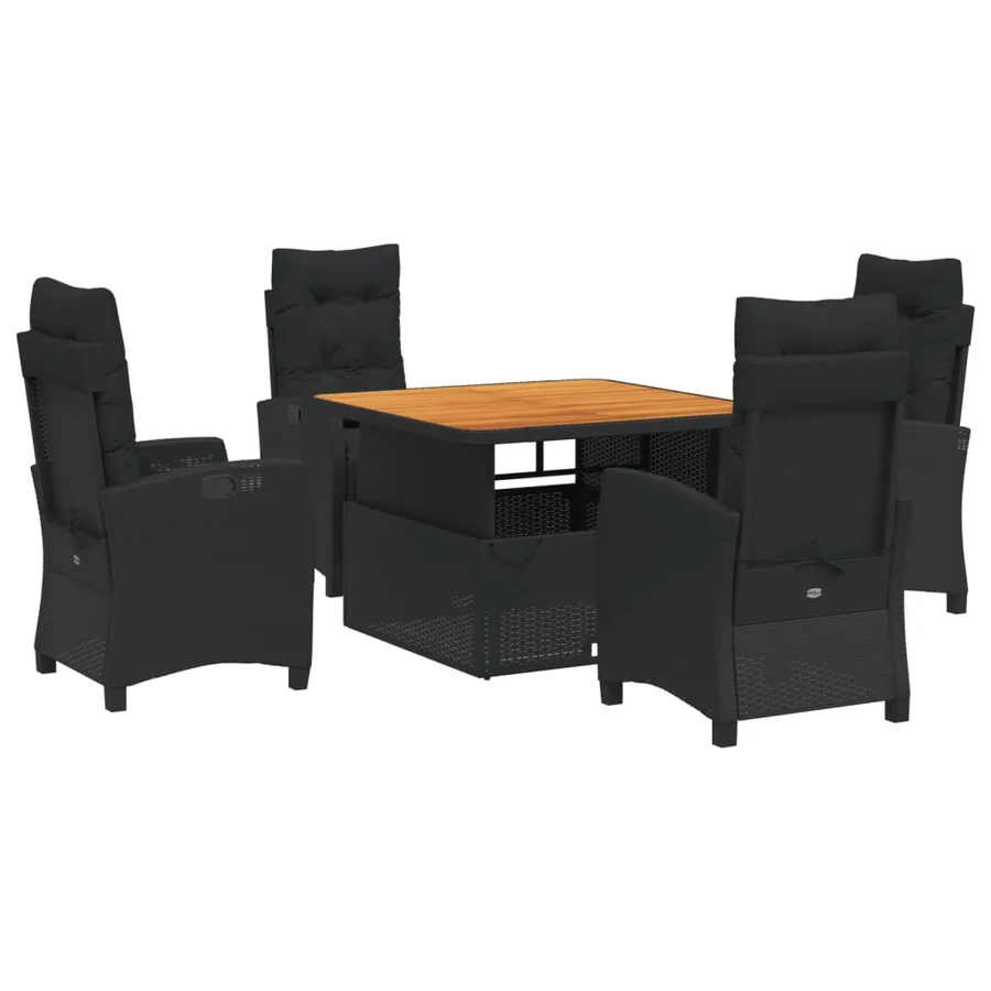 Ensemble à manger de jardin coussins 5pcs Noir Résine tressée - 2