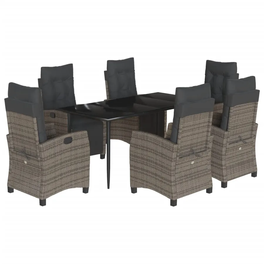 Ensemble à manger de jardin et coussins 7 pcs gris rotin - 2