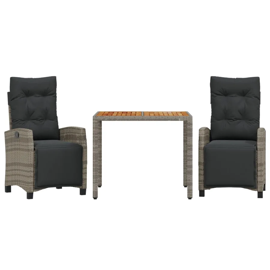 Ensemble à manger de jardin 3 pcs coussins gris résine tressée - 2