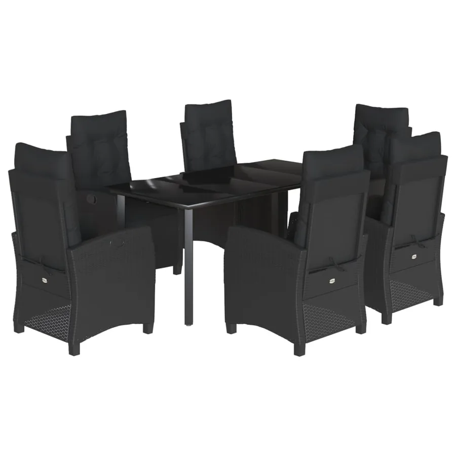 Ensemble à manger de jardin coussins 7pcs Noir Résine tressée - 2