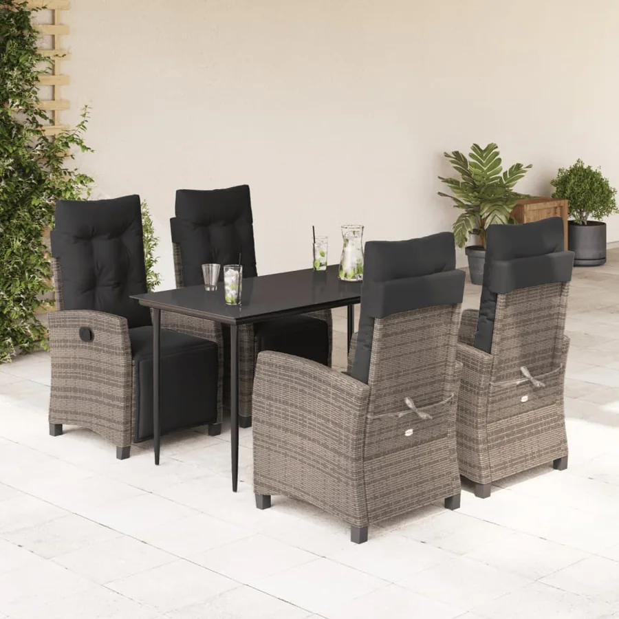 Ensemble à manger de jardin 5 pcs coussins gris résine tressée