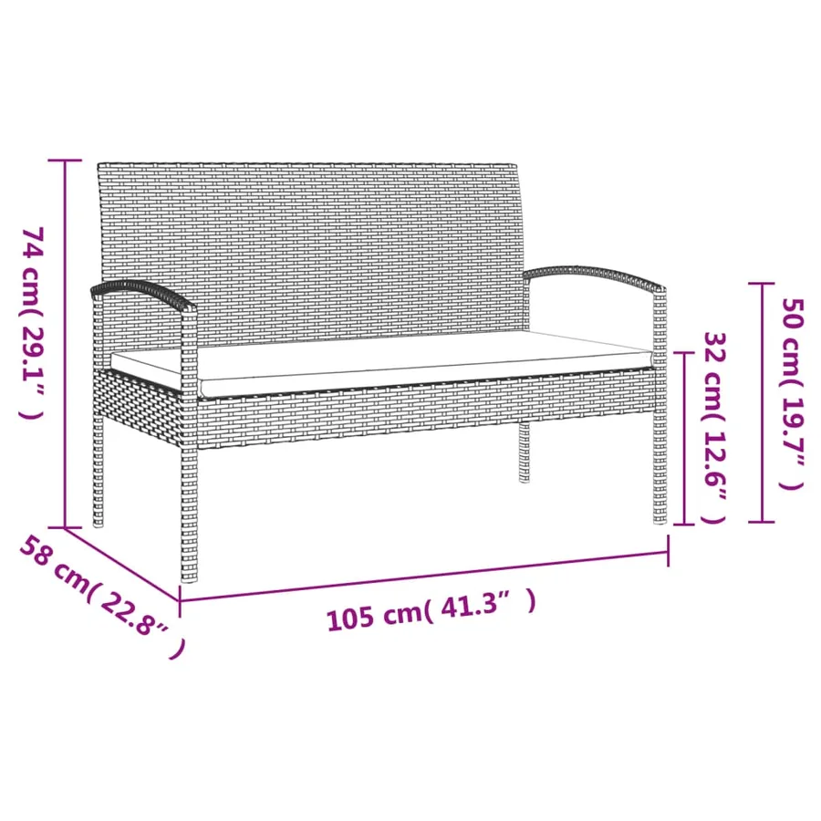 Banc de jardin avec coussin marron 105 cm résine tressée - 8