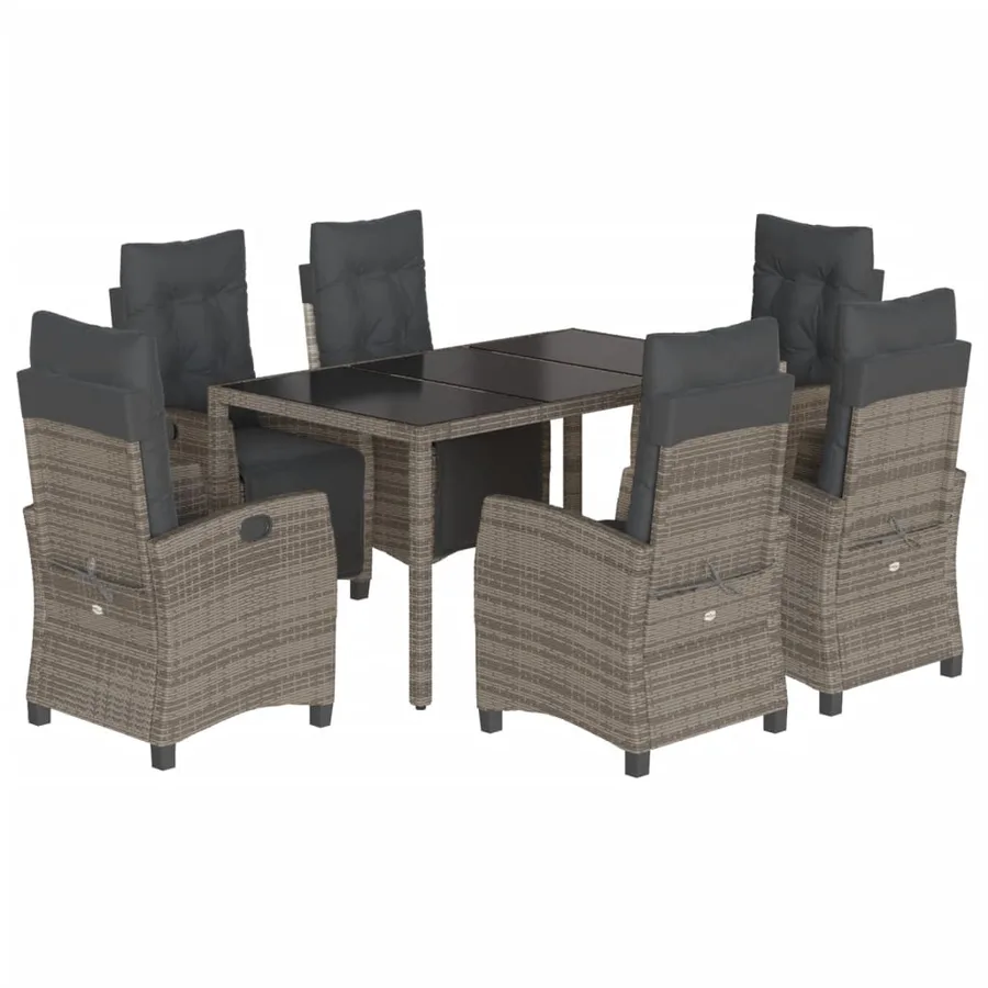 Ensemble à manger de jardin et coussins 7 pcs gris rotin - 2
