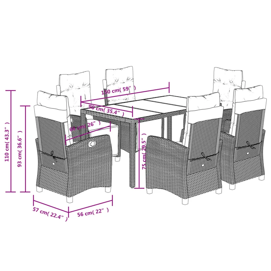 Ensemble à manger de jardin et coussins 7 pcs gris rotin - 9