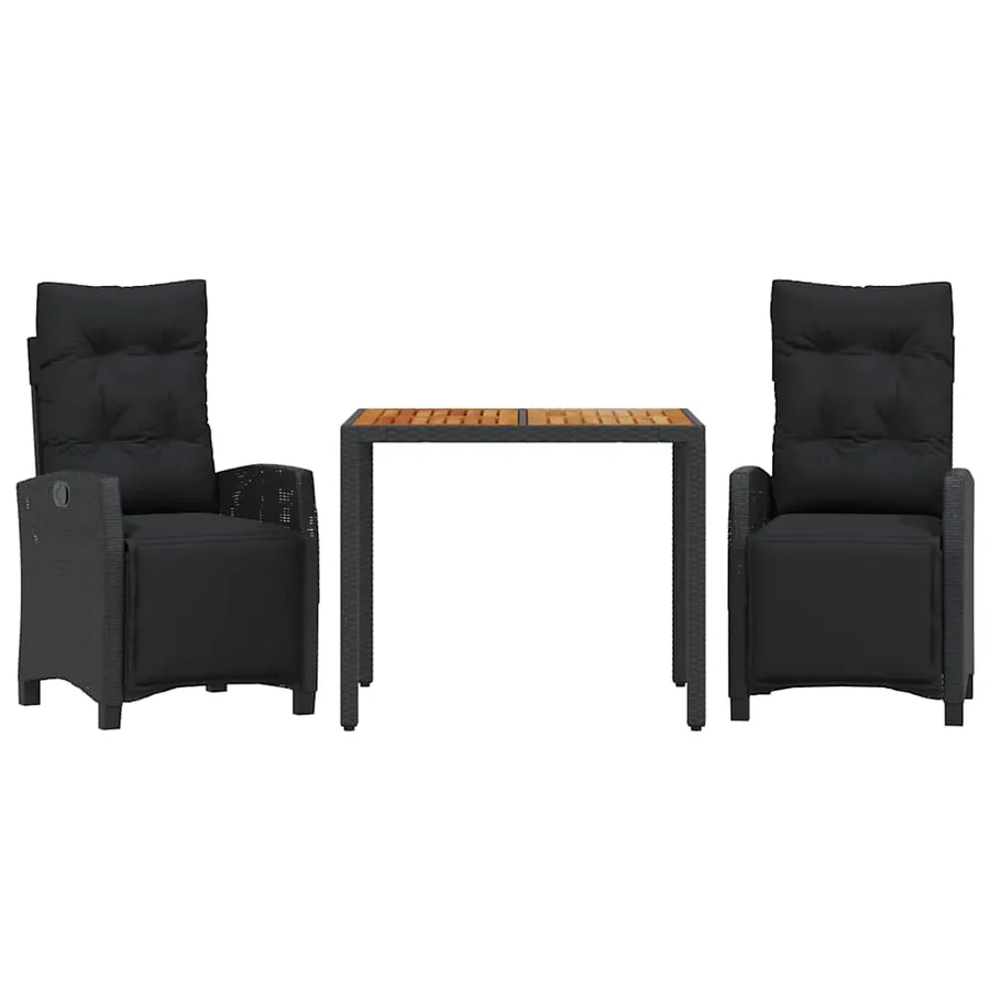 Ensemble à manger de jardin avec coussins 3 pcs Noir - 2