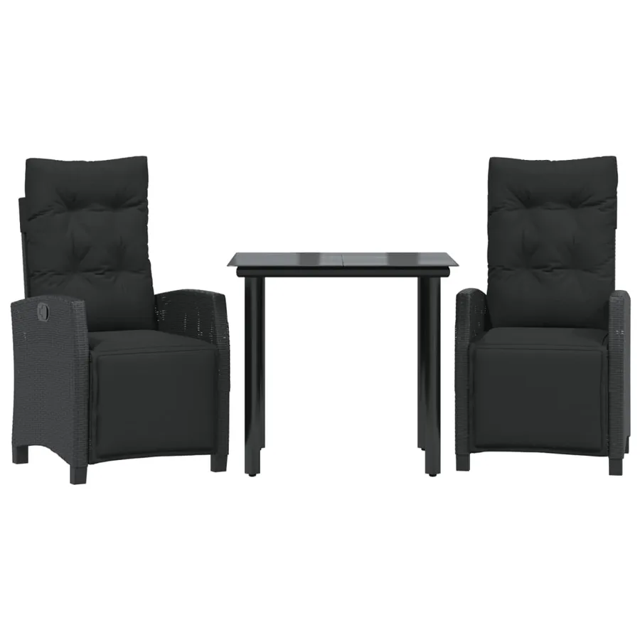 Ensemble à manger de jardin avec coussins 3 pcs Noir - 2