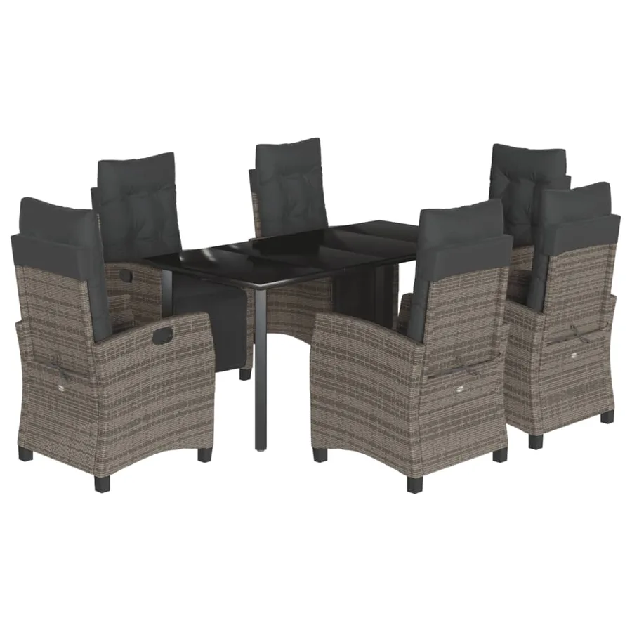 Ensemble à manger de jardin et coussins 7 pcs gris rotin - 2