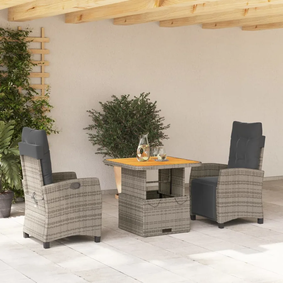 Ensemble à manger de jardin 3 pcs coussins gris résine tressée
