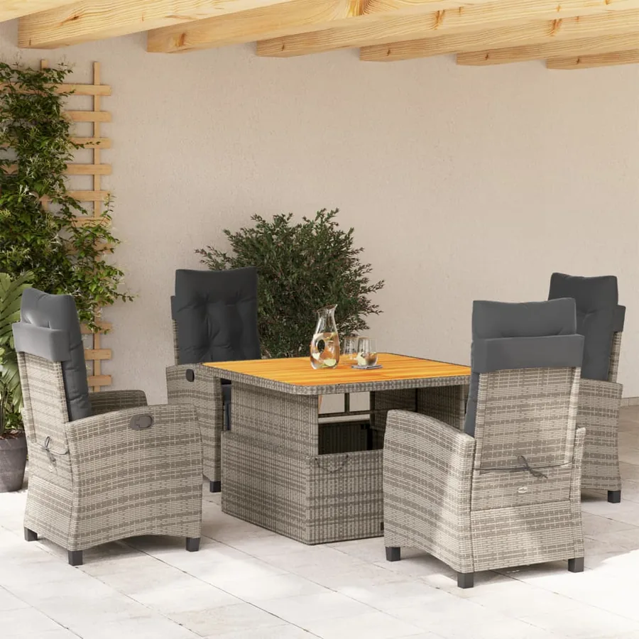 Ensemble à manger de jardin 5 pcs coussins gris résine tressée