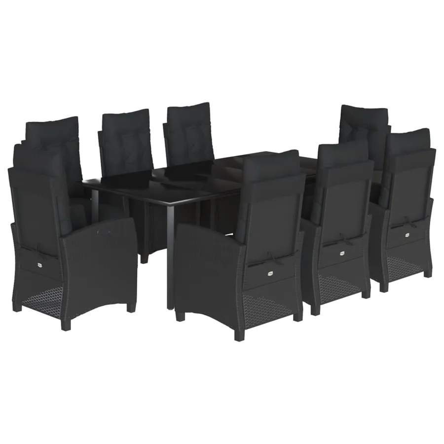 Ensemble à manger de jardin 9pcs coussins noir résine tressée - 2