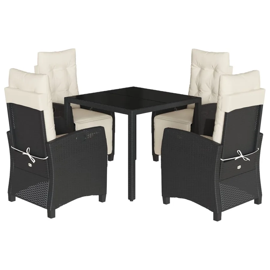 Ensemble à manger de jardin coussins 5pcs Noir Résine tressée - 2