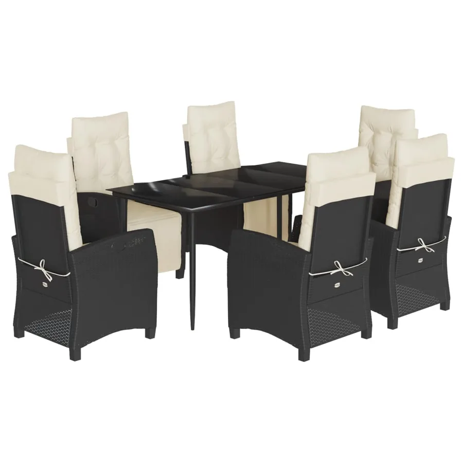 Ensemble à manger de jardin coussins 7pcs Noir Résine tressée - 2