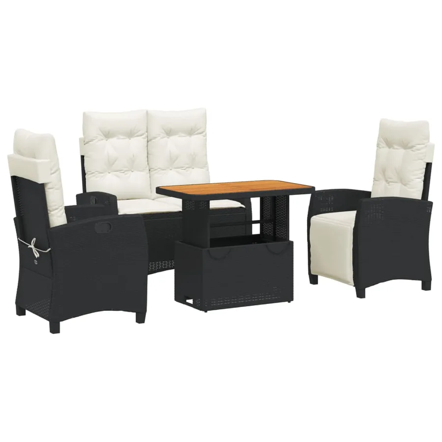 Ensemble à manger de jardin 4 pcs avec coussins noir - 2