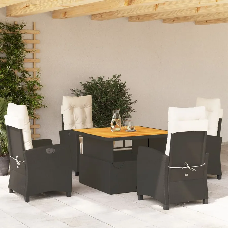 Ensemble à manger de jardin coussins 5pcs Noir Résine tressée