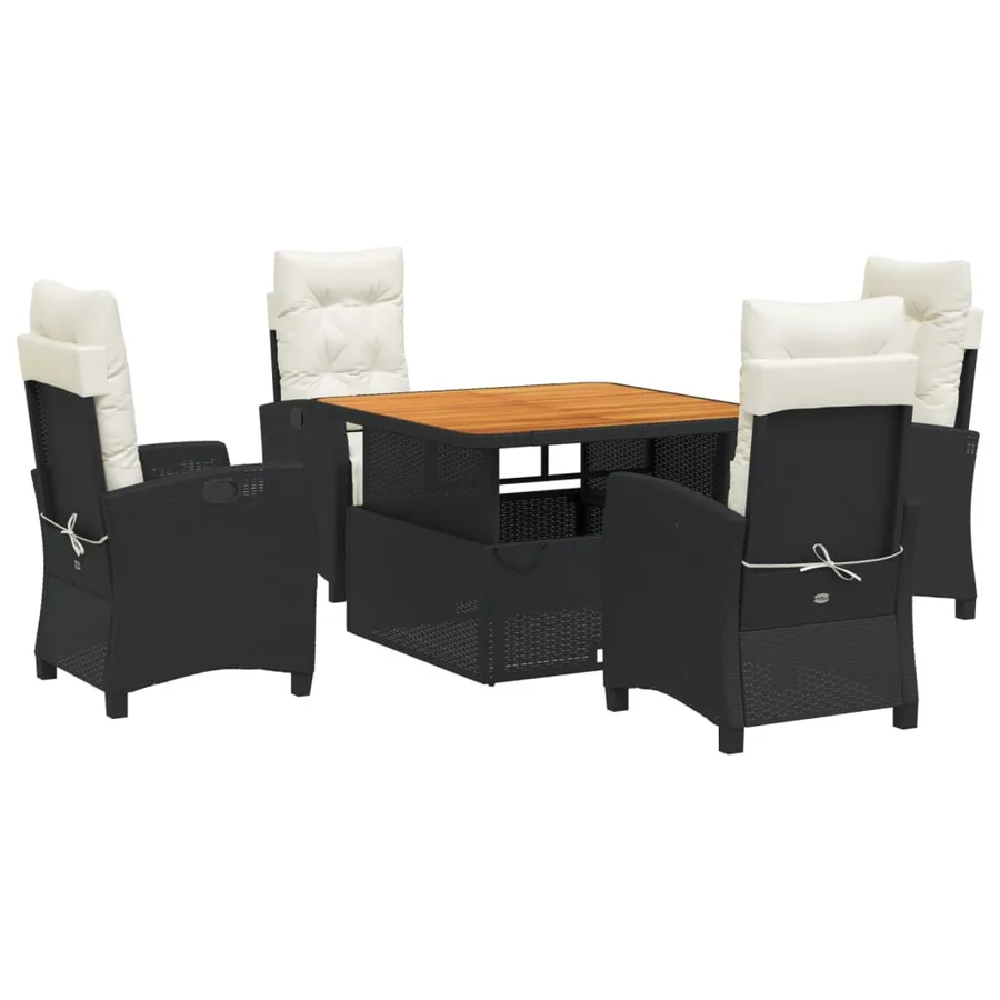Ensemble à manger de jardin coussins 5pcs Noir Résine tressée - 2