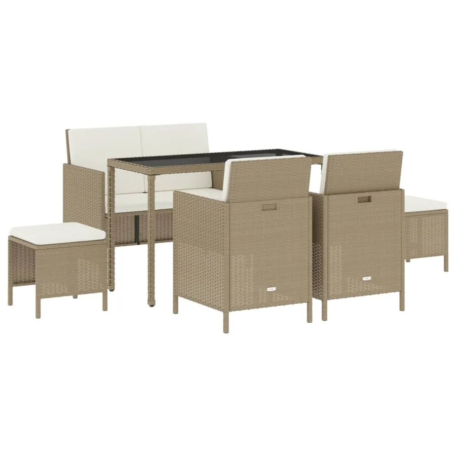 Ensemble à manger de jardin avec coussins 6pcs beige poly rotin - 2