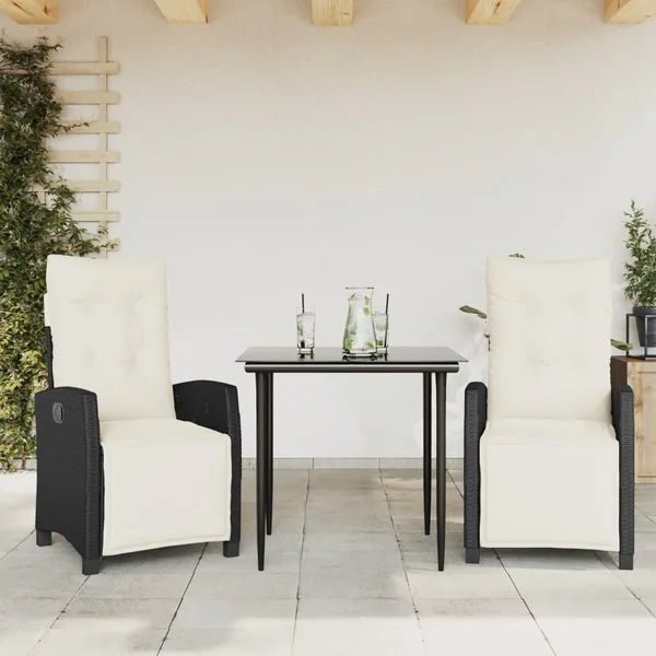 Ensemble à manger de jardin avec coussins 3 pcs Noir