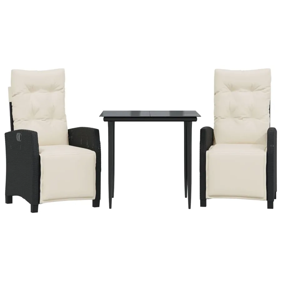 Ensemble à manger de jardin avec coussins 3 pcs Noir - 2