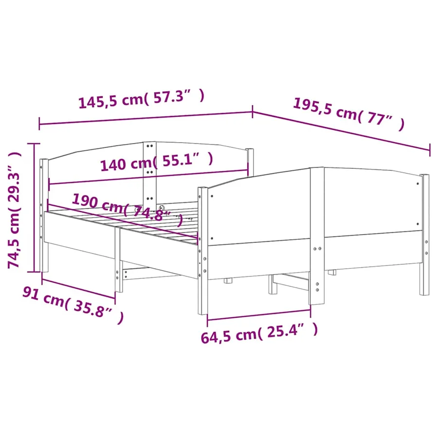 Cadre de lit sans matelas cire marron 140x190cm bois pin massif - 9