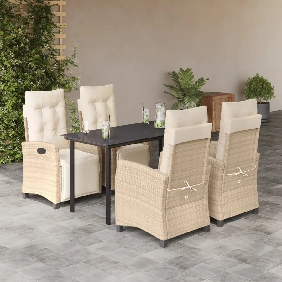 Ensemble à manger de jardin avec coussins 5pcs Beige poly rotin