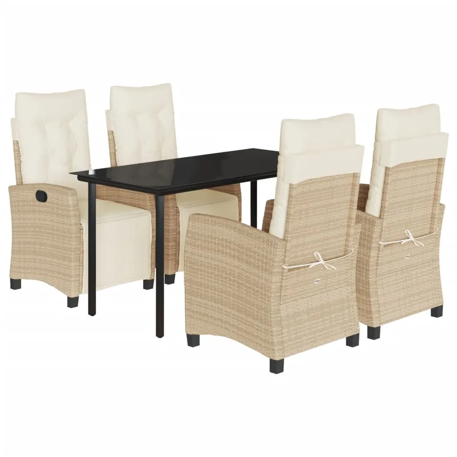 Ensemble à manger de jardin avec coussins 5pcs Beige poly rotin - 2