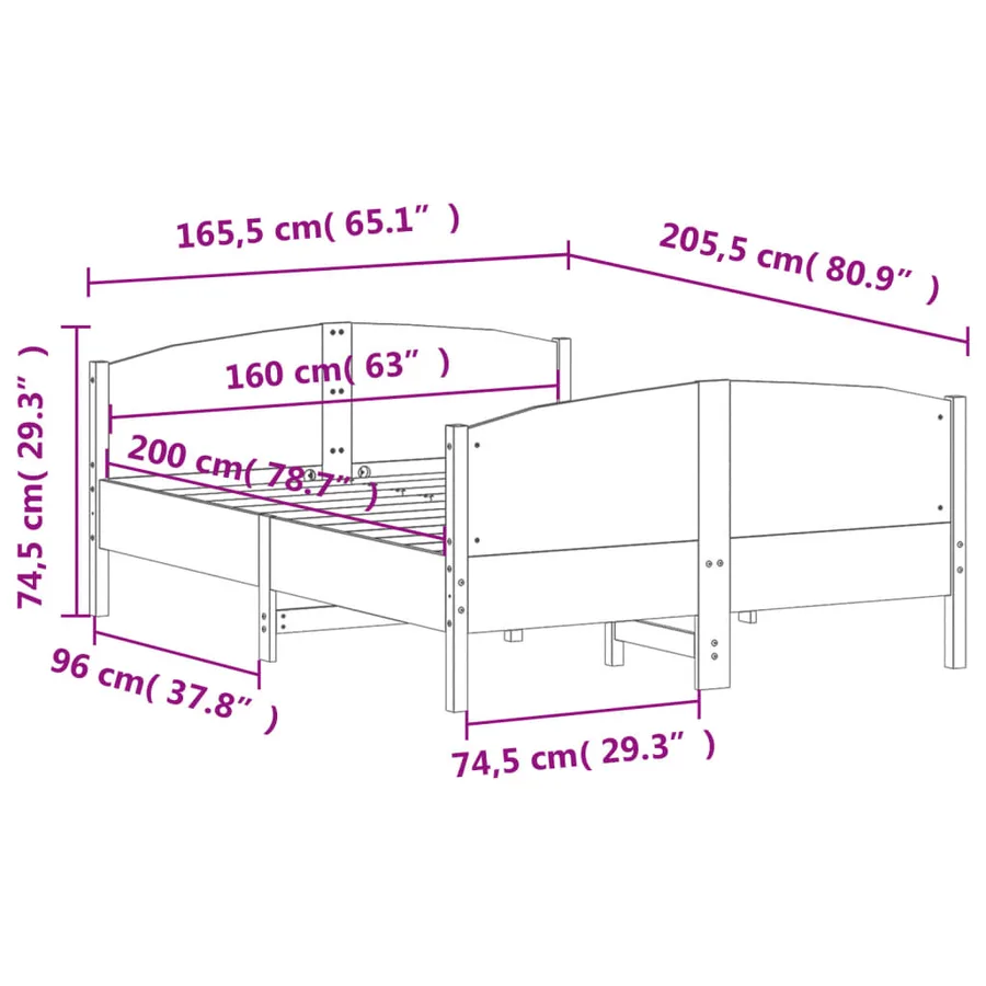 Cadre de lit sans matelas cire marron 160x200cm bois pin massif - 9
