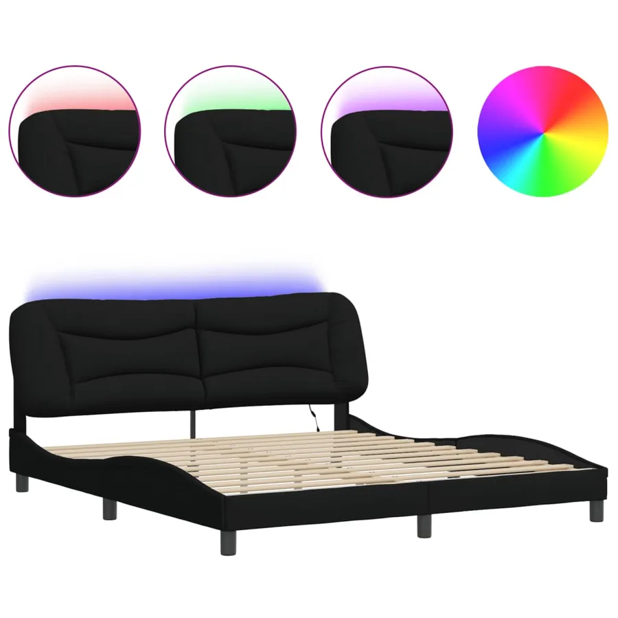 Cadre de lit avec LED sans matelas Hvar noir 180x200 cm tissu - 2