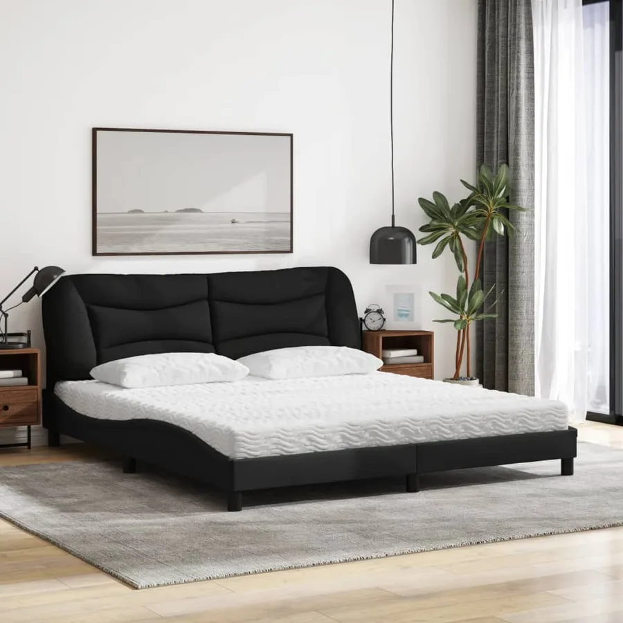 Lit avec matelas Hvar noir 180x200 cm tissu - 3