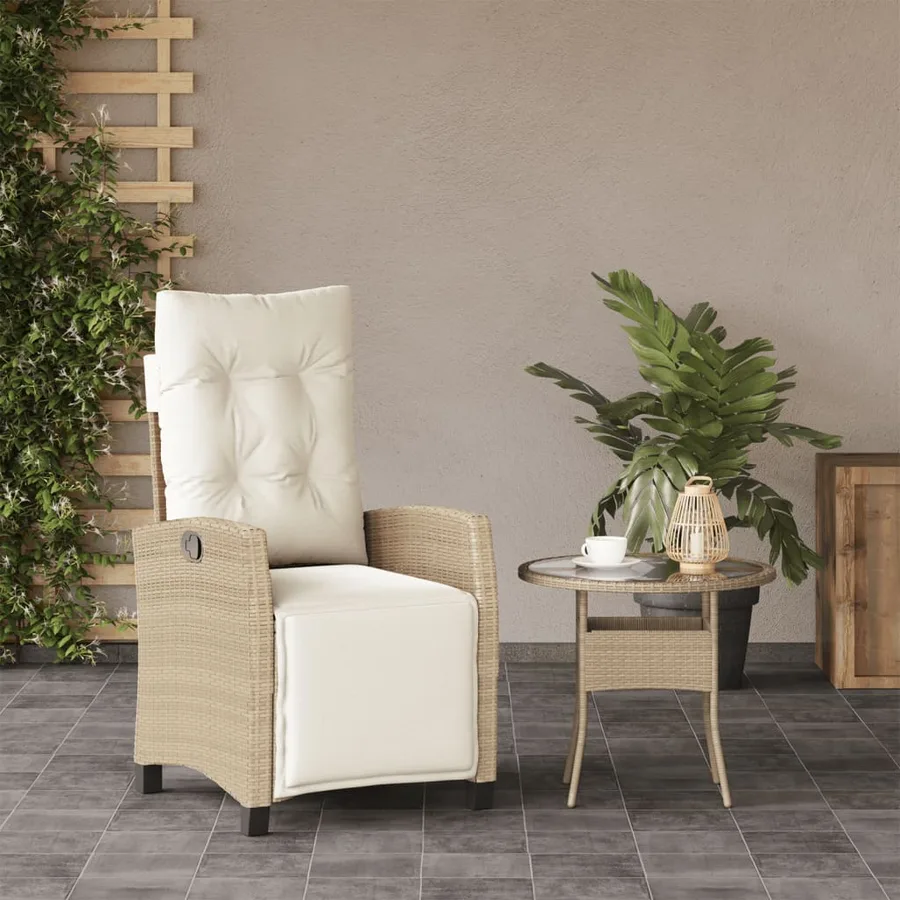 Chaise inclinable de jardin et repose-pied beige résine tressée - 3