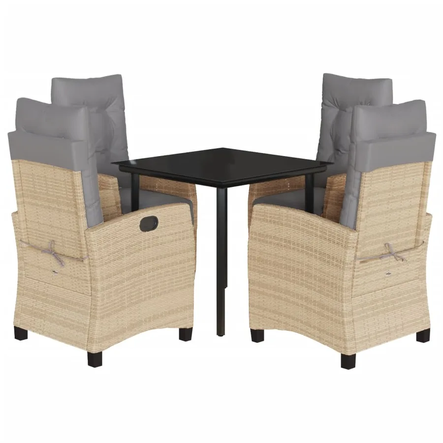 Ensemble à manger de jardin coussins 5 pcs mélange beige rotin - 2