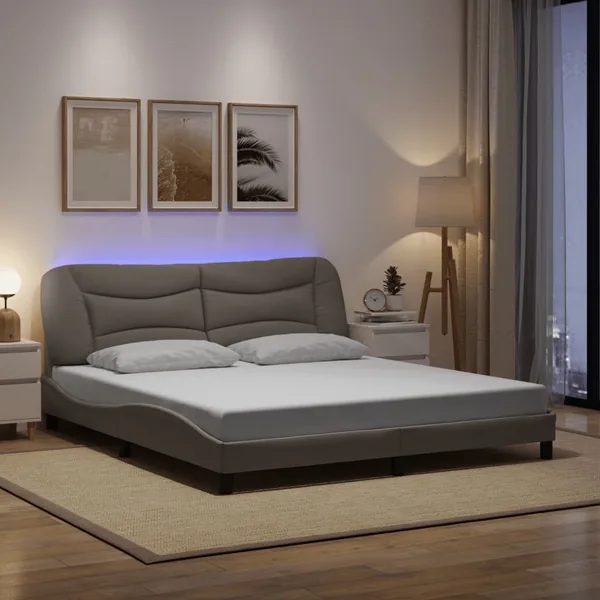 Cadre de lit avec LED sans matelas Hvar taupe 180x200 cm tissu