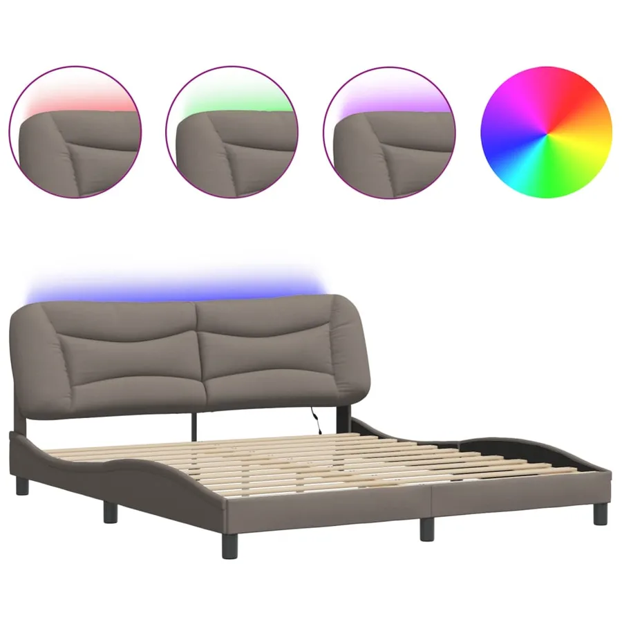 Cadre de lit avec LED sans matelas Hvar taupe 180x200 cm tissu - 2