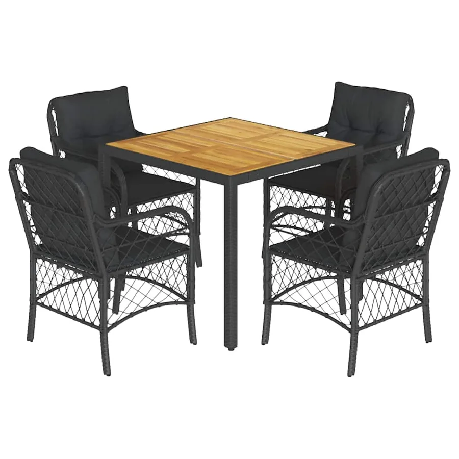Ensemble à manger de jardin coussins 5pcs Noir Résine tressée - 2