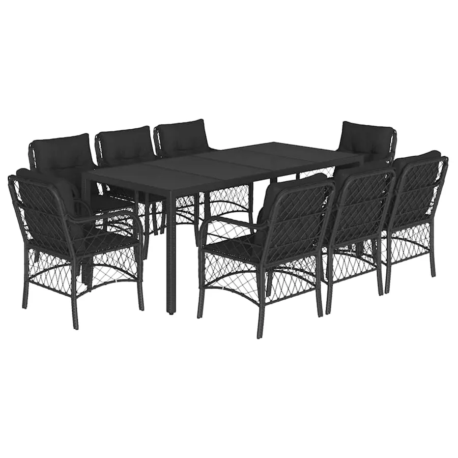 Ensemble à manger de jardin 9pcs coussins noir résine tressée - 2