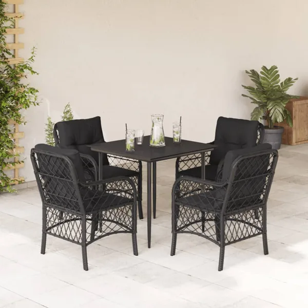 Ensemble à manger de jardin coussins 5pcs Noir Résine tressée