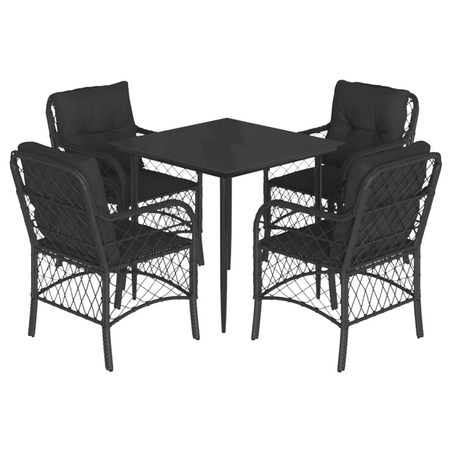 Ensemble à manger de jardin coussins 5pcs Noir Résine tressée - 2