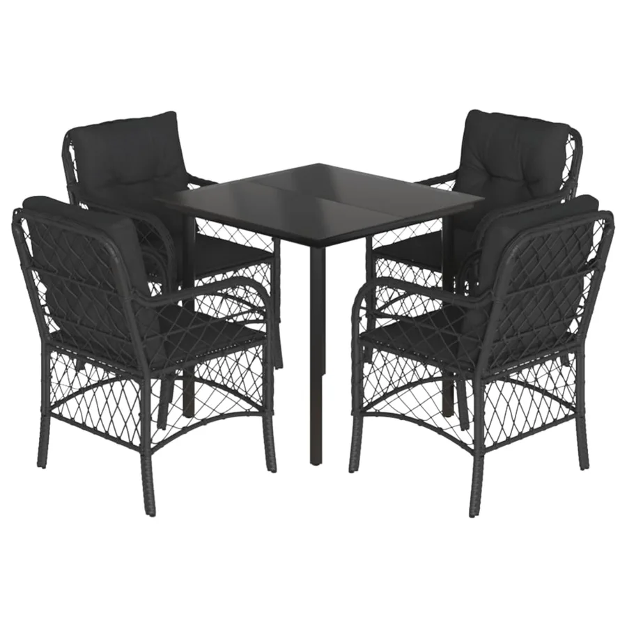 Ensemble à manger de jardin coussins 5pcs Noir Résine tressée - 2