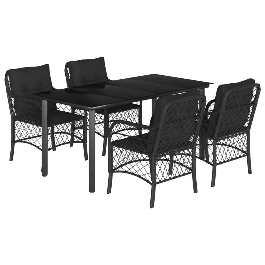 Ensemble à manger de jardin coussins 5pcs Noir Résine tressée - 2
