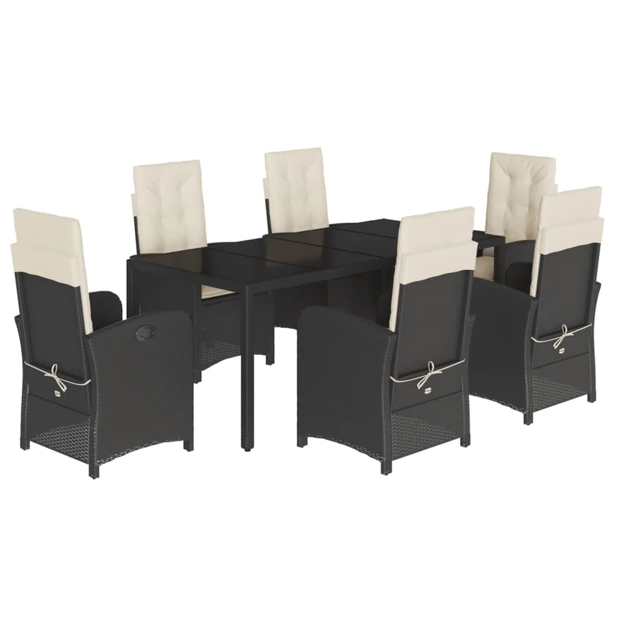 Ensemble à manger de jardin coussins 7pcs Noir Résine tressée - 2