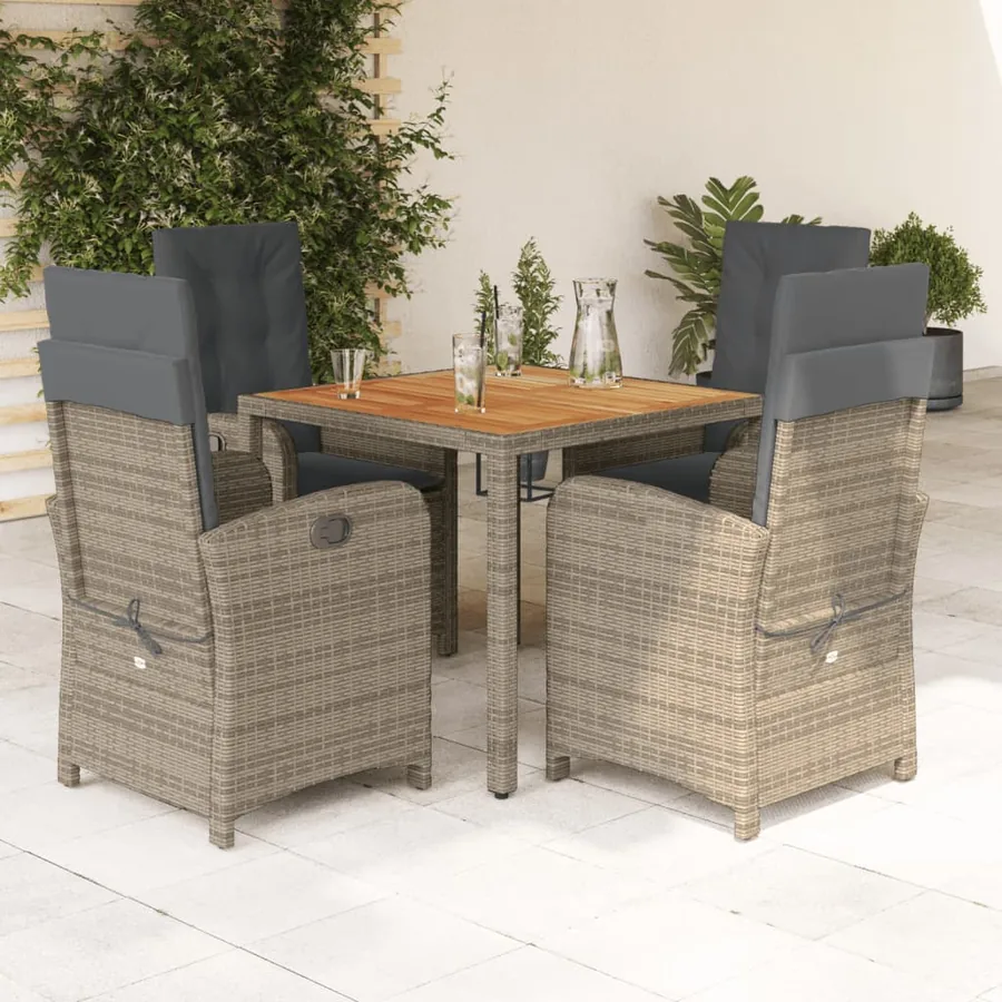 Ensemble à manger de jardin 5 pcs coussins gris résine tressée