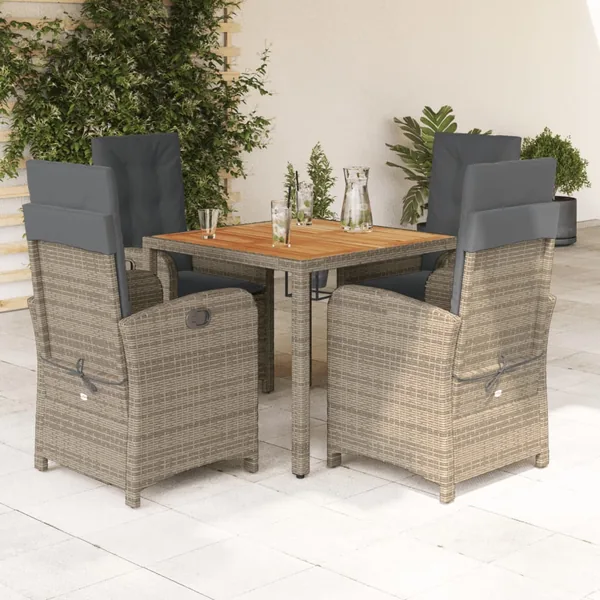 Ensemble à manger de jardin 5 pcs coussins gris résine tressée