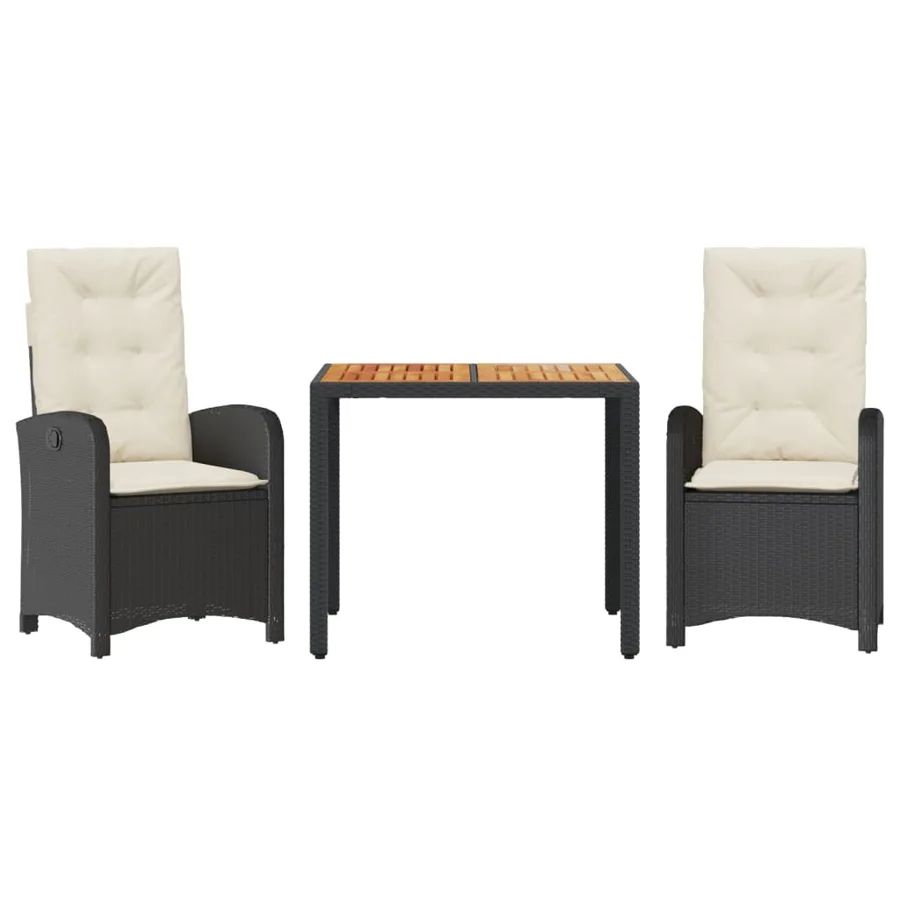 Ensemble à manger de jardin avec coussins 3 pcs Noir - 2