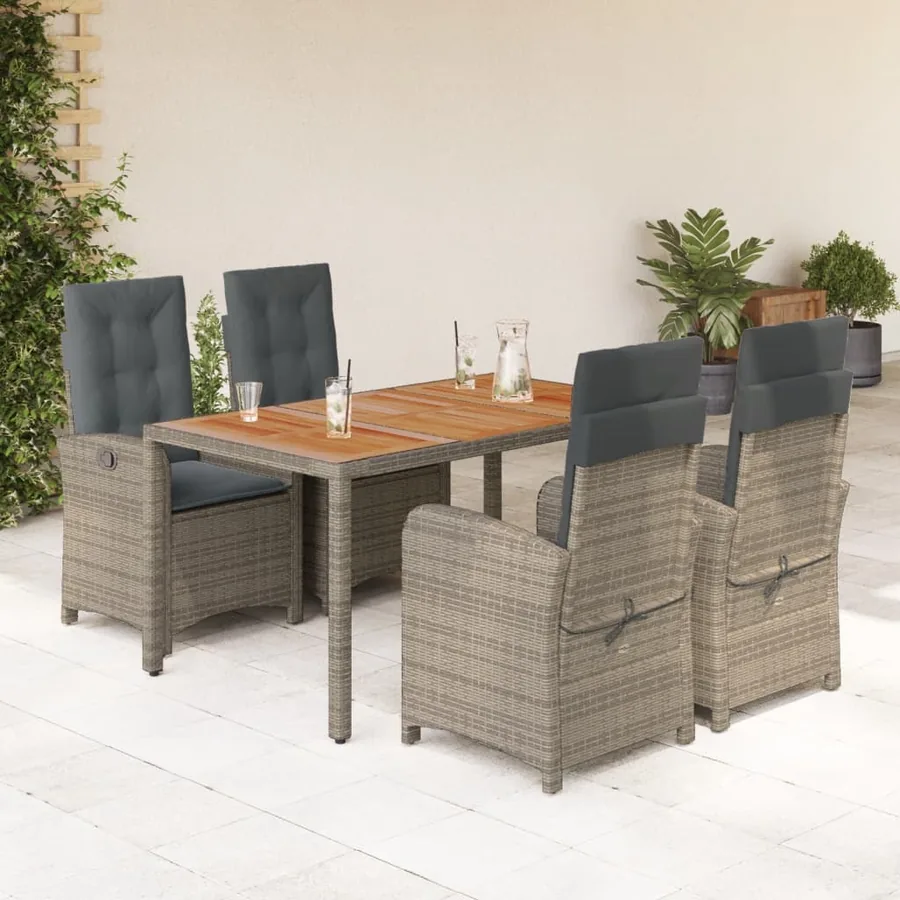 Ensemble à manger de jardin 5 pcs coussins gris résine tressée