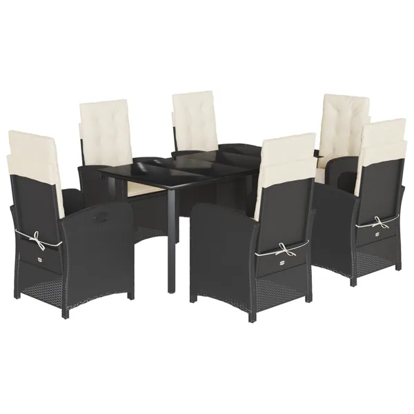 Ensemble à manger de jardin coussins 7pcs Noir Résine tressée