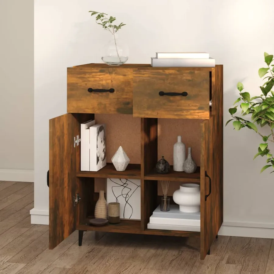 Buffet chêne fumé 69,5x34x90 cm bois d'ingénierie - 3
