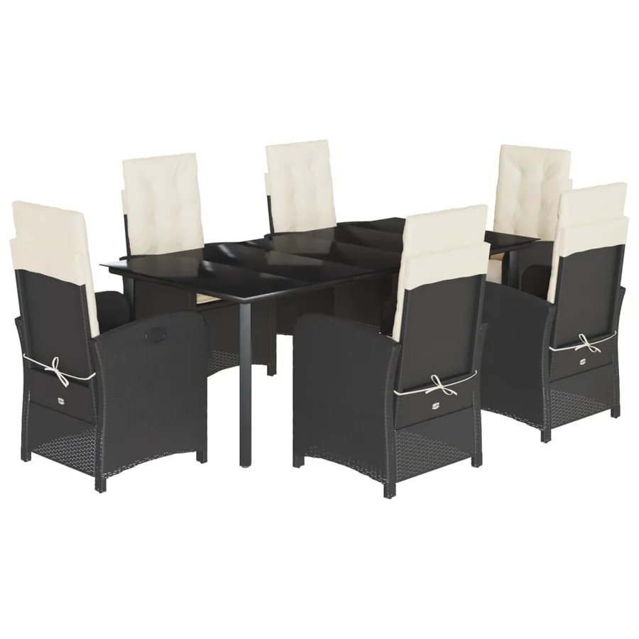 Ensemble à manger de jardin coussins 7pcs Noir Résine tressée - 2