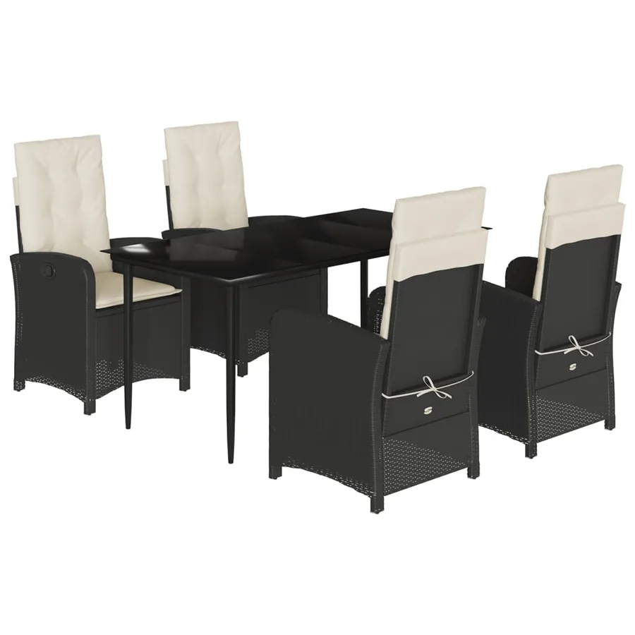 Ensemble à manger de jardin coussins 5pcs Noir Résine tressée - 2
