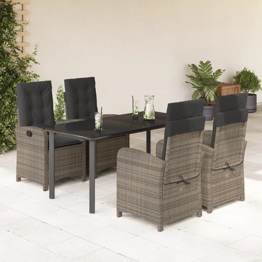 Ensemble à manger de jardin 5 pcs coussins gris résine tressée