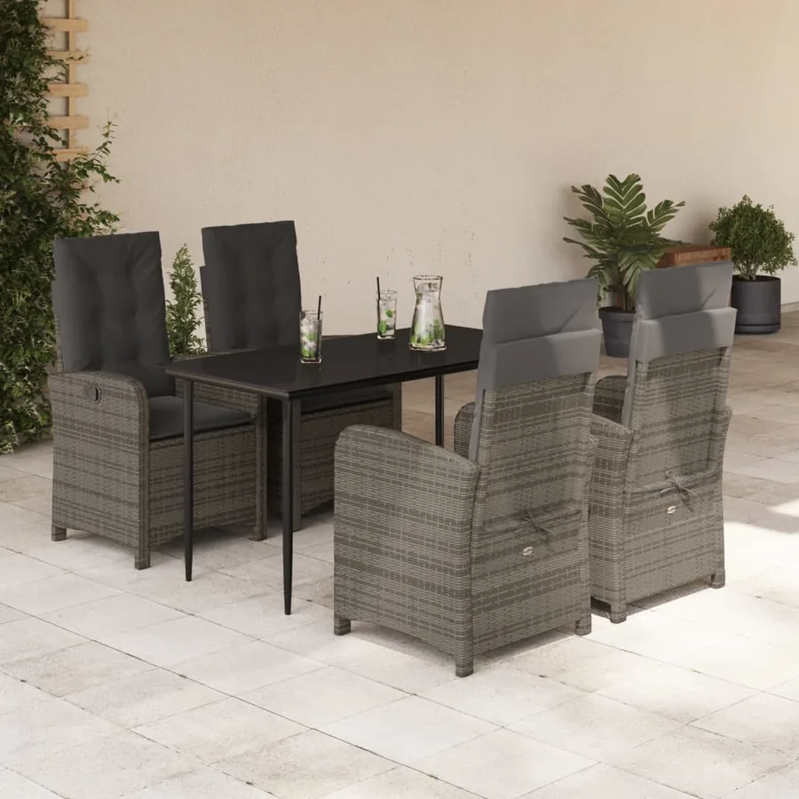 Ensemble à manger de jardin 5 pcs coussins gris résine tressée